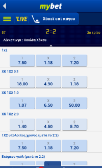 Στοίχημα live  στο hockey στη κονσόλα του Stoiximan για στοίχημα απο το κινητό.